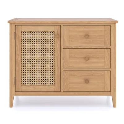 Modern Style Natural Oak 3 Drawer Medium Sideboard with Cane Panel Door