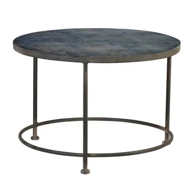 Pattern Glass Top Round Metal Frame Coffee Table