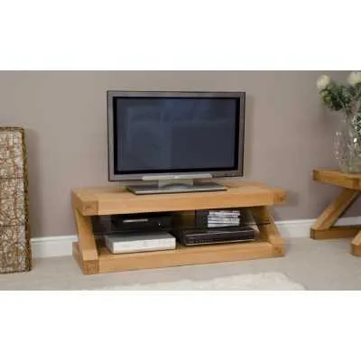 Modern Z Shape Oak Plasma Widescreen Open TV Media Unit 120cm Wide
