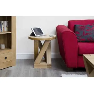 Modern Z Shape Oak Round 4 Leg Lamp Bedside Sofa Side Table 50cm Diameter