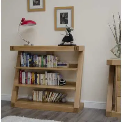 Z Shape Oak Small Bookcase Open Back Shelving Display Unit 3 Shelves