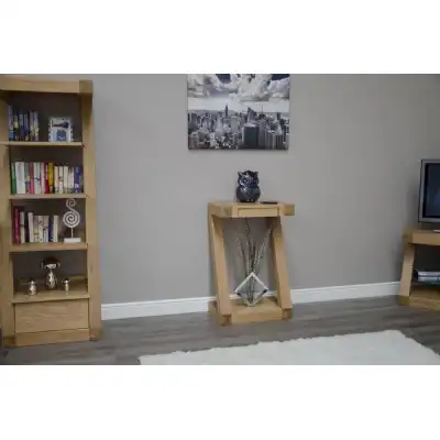 Modern Z Shape Oak Small Narrow Console Hall Table 1 Drawer Open Base