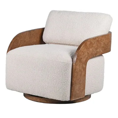 Harper Cream Bouclé and Burl Swivel Chair