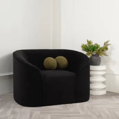 Black Velvet Fabric Upholstered Accent Chair with Curved Back