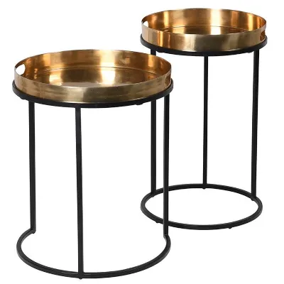 Shiny Brass And Black Nesting Tables
