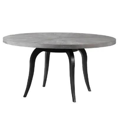 Wood Parquet Round Dining Table With Iron Legs
