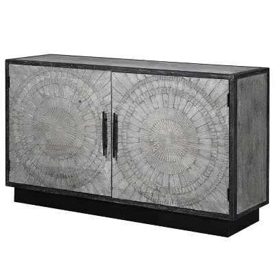 Grey Circle Pattern Engraved Pine Sideboard