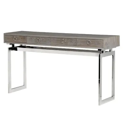 Modern Wooden 4 Drawer Console Table With Stainless Steel Base