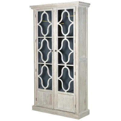 Modern Moroccan Design Natural Wood Tall 2 Door Glazed Display Cabinet