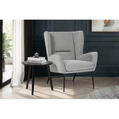 Grey Fabric Accent Wing Back Chair with Black Metal Legs