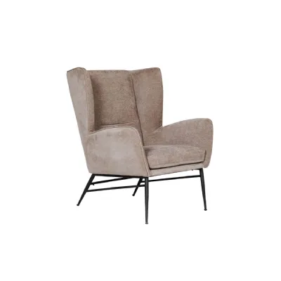 Mink Fabric Accent Wing Back Chair with Black Metal Legs