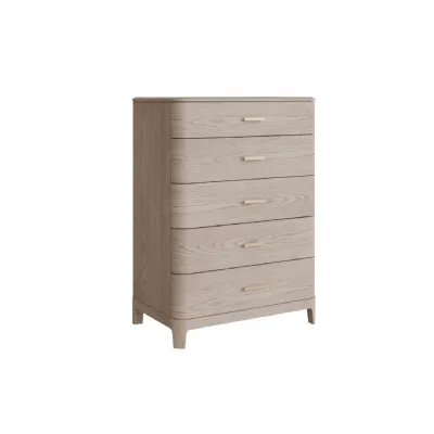 Cream Wooden Tall Chest of 5 Drawers