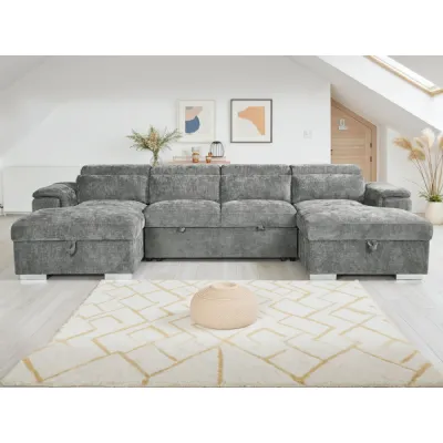 Grey Fabric Large U Shape Corner Sofa Bed