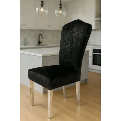 Luxury Black Crushed Velvet Dining Chair with Chrome Metal Legs