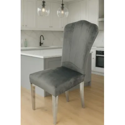 Luxury Dark Grey Velvet Dining Chair with Chrome Metal Legs
