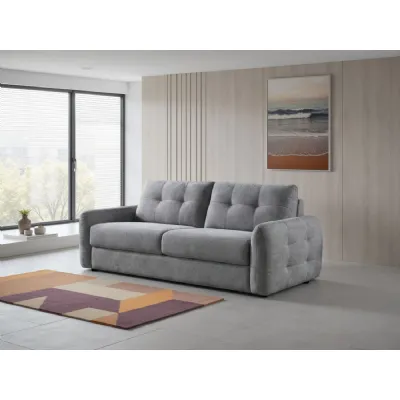 Grey Textured Fabric 3 Seater Sofabed with Tufted Arms