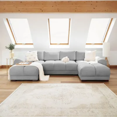 Grey Chenille Fabric Upholsterted U Shape Corner Sofa