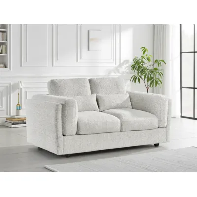 Beige Chenille Fabric 2 Seater Sofa with Chunky Arm Cushions