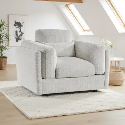 Beige Textured Fabric Armchair Laid Back Design