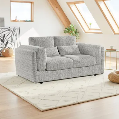 Grey Chenille Fabric 2 Seater Sofa with Chunky Arm Cushions