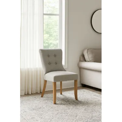 Modern Beige Fabric Dining Chair with Oak Legs