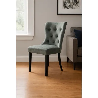 Modern Dark Grey Velvet Upholstered Dining Chair with Black Legs