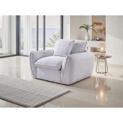Beige Fabric Full Back Armchair with Piping Detail