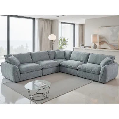 Grey Textured Fabric Large Corner Group Sofa