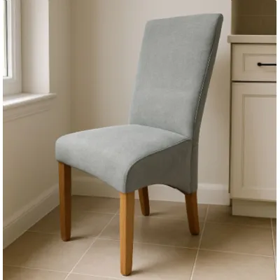 Modern Grey Fabric Upholstered Dining Chair with Oak Legs