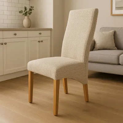 Modern Mixed Brown Fabric Upholstered Dining Chair with Oak Legs