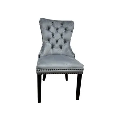 Traditional Dark Grey Velvet Button Tufted Dining Chair with Black Legs