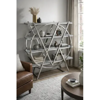Modern Grey Marble Effect 4 Tier Display Bookshelf with Chrome Frame