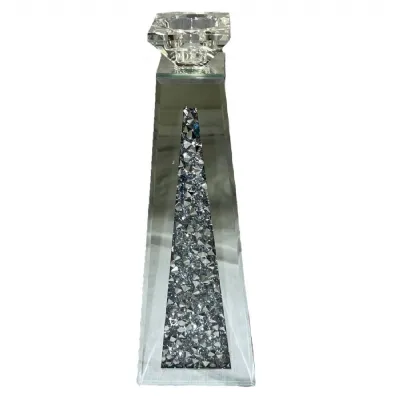 Modern Large Silver Mirrored Crystal Candle Holder
