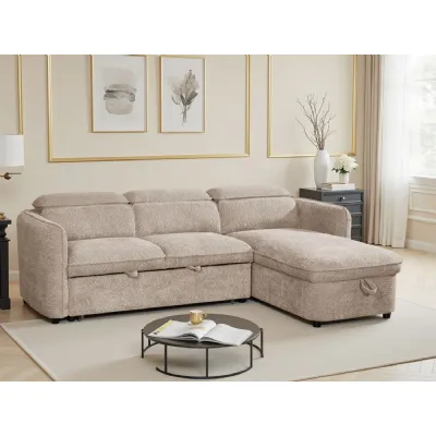 Beige Fabric Universal Corner Chaise Sofabed