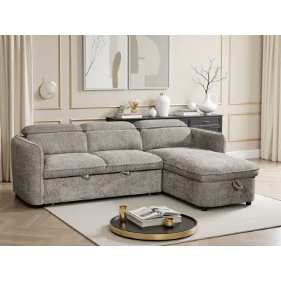 Grey Fabric Universal Corner Chaise Sofabed with Storage