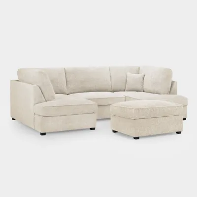 Beige Boucle Fabric Upholstered U Shaped Corner Sofa