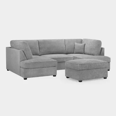 Grey Boucle Fabric U Shape Corner Sofa