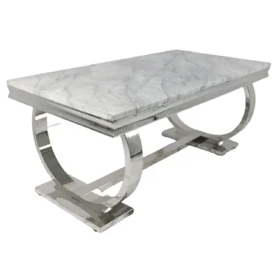 Modern Large Rectangular 1.8m Grey Marble Dining Table with Chrome Legs
