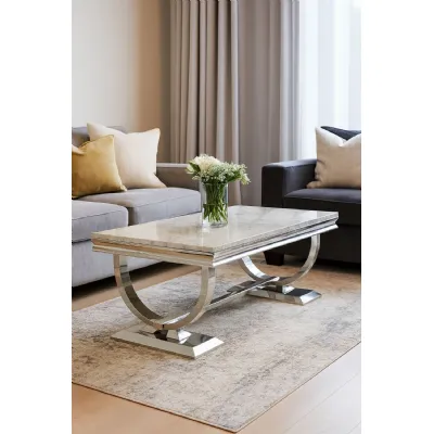Modern Rectangular 1.2m Grey Marble Coffee Table with Chrome Legs