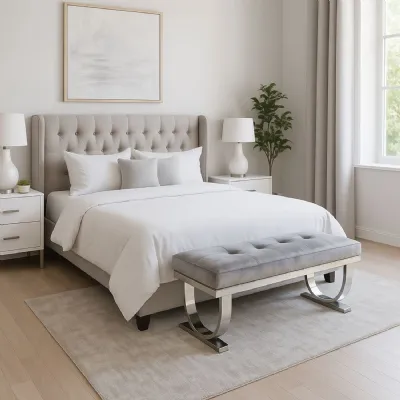 Modern Dark Grey Velvet Upholstered 130cm Bench with Chrome Legs