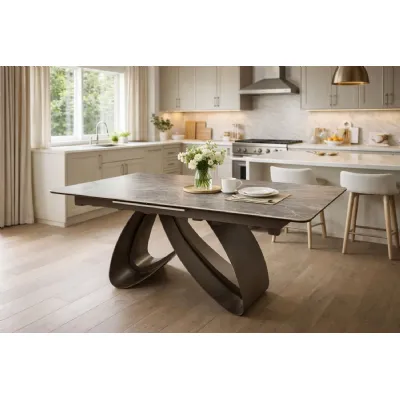 Luxury Large Rectangular 1.6m to 2m Grey Ceramic Extending Dining Table