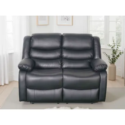 Black Leather Effect 2 Seater Manual Recliner Sofa