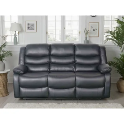 Black Leather Effect 3 Seater Manual Recliner Sofa