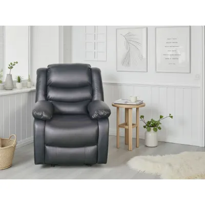 Black Leather Effect Manual Recliner Armchair Padded Amrs