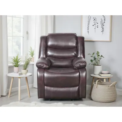 Brown Leather Effect Manual Recliner Armchair Padded Arms