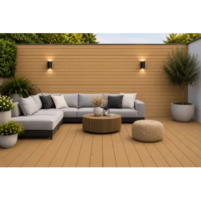 Set of 4 Modern Oak Composite Outdoor Decking Boards 290cm