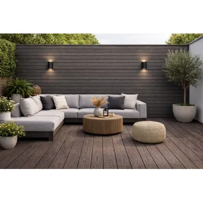 Set of 4 Modern Dark Brown Composite Outdoor Decking Boards 290cm