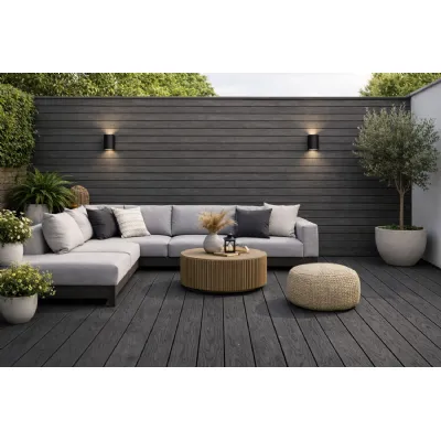 Set of 4 Modern Black Composite Outdoor Decking Boards 290cm