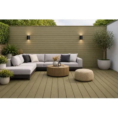 Set of 4 Modern Khaki Composite Outdoor Decking Boards 290cm
