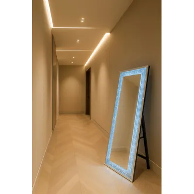 Modern Silver Crushed Diamond LED Cheval Mirror 160cm